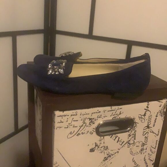 Adrienne Vittadini Women's Size 7.5M Rhinestone Jewels Metallic Blue Flats Shoes - Picture 4 of 10